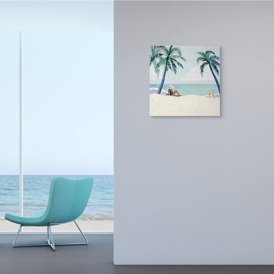 Stupell Industries Woman Lounging under Palm Tree Coastal Landscape Canvas Wall Art